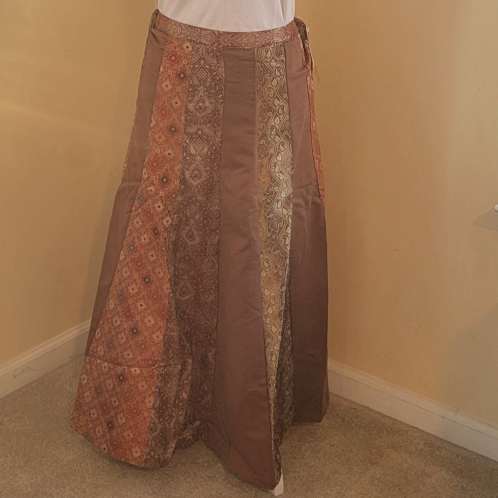 NWT Coldwater Creek mixed media print maxi skirt in warm multi colors XL